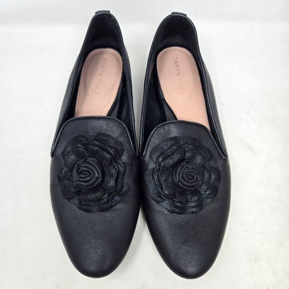 TARYN ROSE Brayden Elegant Black Leather Floral Women's Loafers Size 8B - Picture 2 of 7